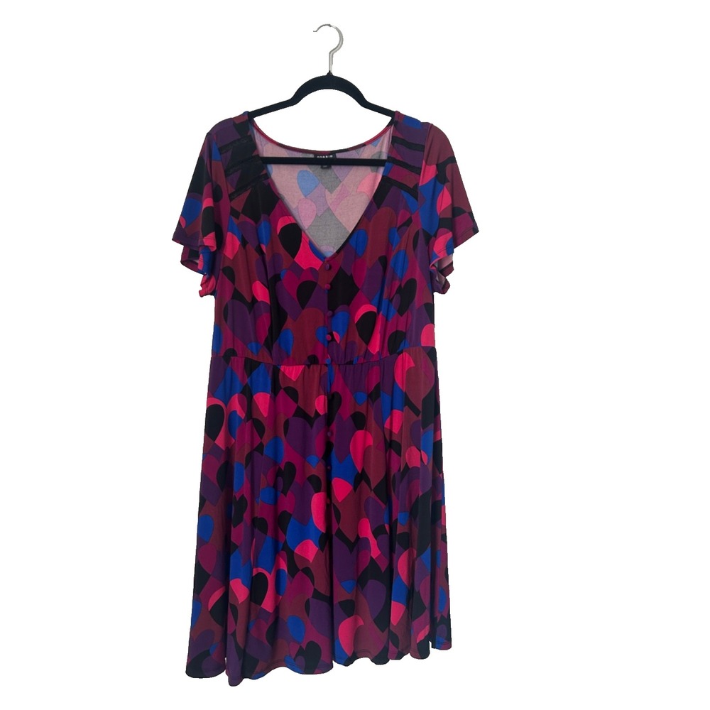 Torrid V Neck Flutter Mini Dress Size 2X Studio Knit Abtract Heart Multicolor